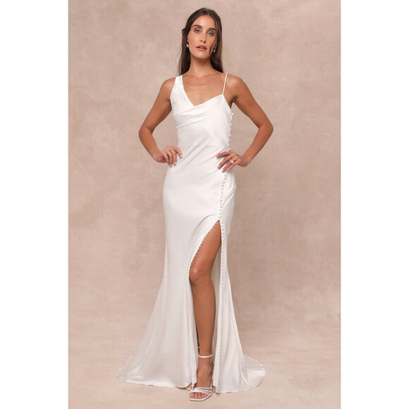 Lulus Dresses & Skirts - Lulus Unforgettable Adoration White Satin Asymmetrical Maxi Dress - Size S